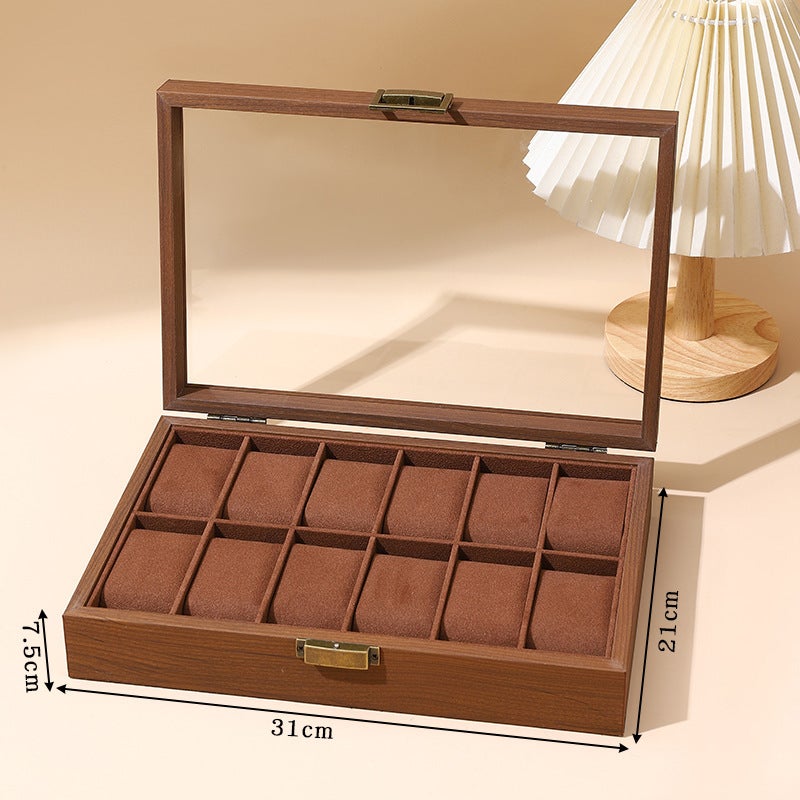 صندوق ساعة خشبي من الجوز صندوق ساعة صندوق مجوهرات مجموعة خشبية وصندوق إنهاء صندوق تخزين الساعة - Image 2